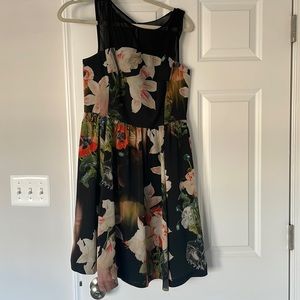 Ted baker floral poppy lily black dress size 3